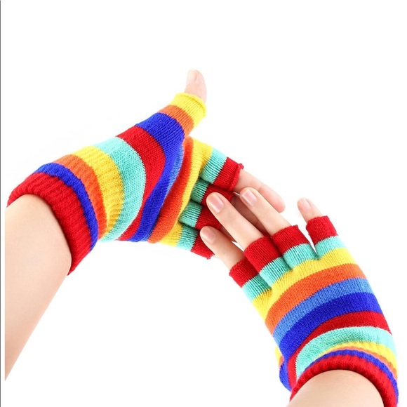 NWOT Rainbow 🌈 Soft Knitted Fingerless Glo… - Picture 3 of 8
